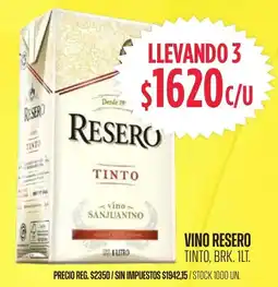 Supermercados Vea Resero vino sanjuanino tinto oferta