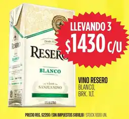 Supermercados Vea Resero vino sanjuanino blanco oferta