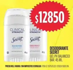 Supermercados Vea Secret desodorante gel ph balanced bar oferta