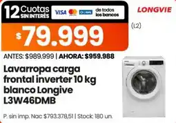 Changomas Longvie lavarropa carga frontal inverter blanco oferta