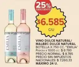 Carrefour Market Emilia - vino dulce natural/ malbec dulce natural oferta