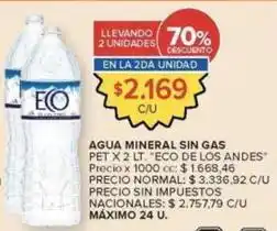 Carrefour Market Eco de los andes - agua mineral sin gas pet x 2 lt oferta