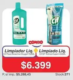 Cif - limpiador liq. pisos bioactive oxygel 750ml + limpiado liq. dp vidrios expert 450ml