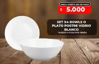 Set x4 bowls o plato postre vidrio blanco
