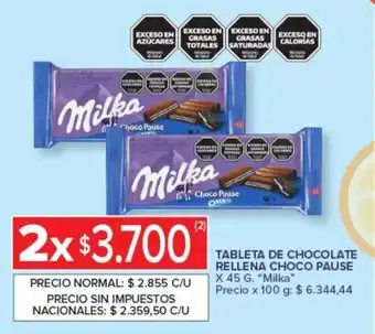 Milka tableta de chocolate rellena choco pause