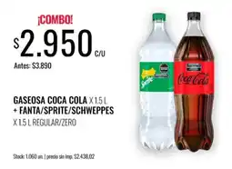 Supermercados Tadicor Coca cola gaseosa x 1.5 l + fanta/sprite/schweppes x 1.5 l regular/zero oferta