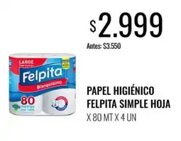 Supermercados Tadicor Felpita papel higiénico simple hoja oferta