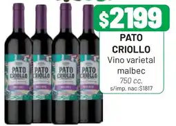 Almacor Pato criollo vino varietal malbec oferta