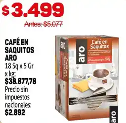 Makro Aro café en saquitos oferta