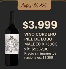 Makro Cordero piel de lobo malbec oferta