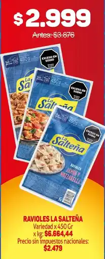 Makro La salteña ravioles jamon y mozzarella oferta