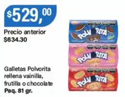 Supermercados Damesco Poly rita galletas polvorita rellena vainilla frutilla o chocolate oferta
