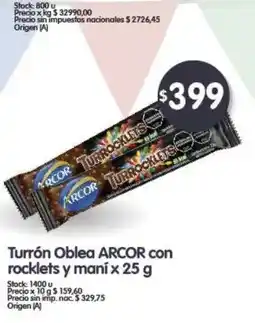 Supermercados Buenos Días Arcor turrón oblea con rocklets y maní oferta