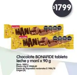 Supermercados Buenos Días Bonafide chocolate tableta leche y maní oferta