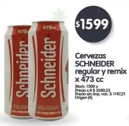 Supermercados Buenos Días Schneider cervezas regular y remix oferta