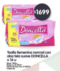 Supermercados Buenos Días Doncella toalla femenina normal con alas tela suave oferta