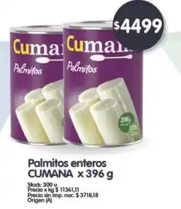 Supermercados Buenos Días Cumana palmitos enteros oferta