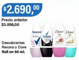 Supermercados Damesco Rexona o Dove Roll on oferta