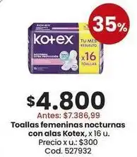 Coto Kotex - toallas femeninas nocturnas con alas oferta