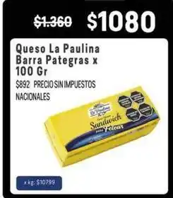 Makro La paulina - queso barra pategra oferta