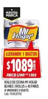 Supermercados Yaguar My hogar - rollo de cocina blanco 3 rollos x 40 paños 8 unidades x bulto oferta