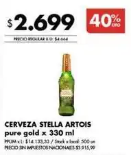 Disco Stella artois - cerveza pure gold oferta