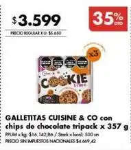 Disco Galletitas cuisine & co con chips de chocolate tripack oferta