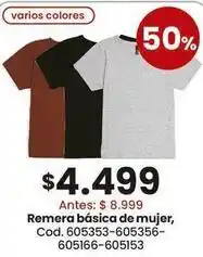 Coto Remera básica de mujer, cod. 605353-605356-605166-605153 oferta
