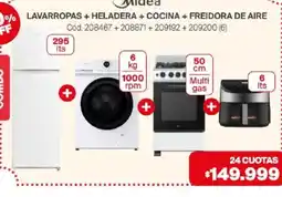 Naldo Lombardi Midea lavarropas + heladera + cocina + freidora de aire oferta