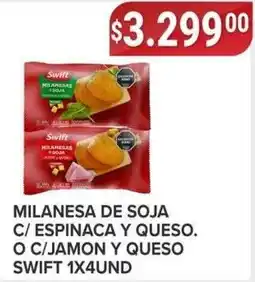 Supermercados Mayor Swift milanesa de soja c/ espinaca y queso. o c/jamon y queso oferta