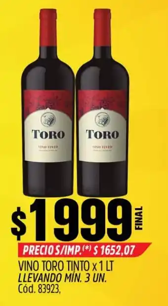 Supermercados Yaguar Toro vino tinto oferta