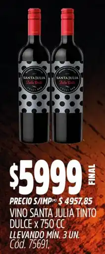 Supermercados Yaguar Santa julia vino tinto dulce oferta