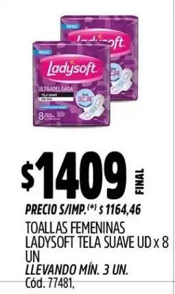 Supermercados Yaguar Ladysoft toallas femeninas tela suave oferta