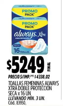 Supermercados Yaguar Always toallas femeninas xtra doble protección seca oferta