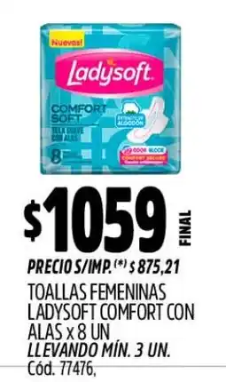 Supermercados Yaguar Ladysoft toallas femeninas comfort con alas oferta