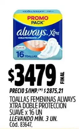 Supermercados Yaguar Always toallas femeninas xtra doble protección suave oferta