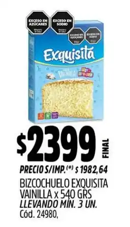 Supermercados Yaguar Exquisita bizcochuelo vainilla oferta