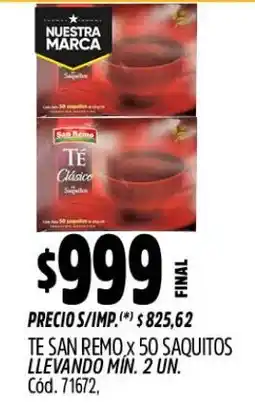 Supermercados Yaguar San remo te clasico saquitos oferta