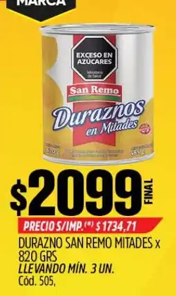 Supermercados Yaguar San remo duraznos en mitades oferta