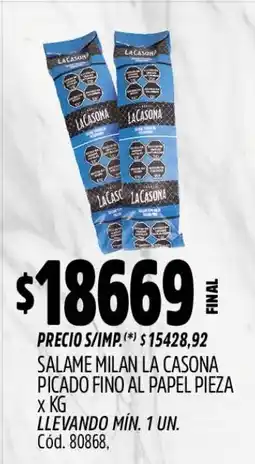 Supermercados Yaguar La casona salame milan picado fino al papel pieza oferta