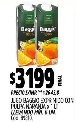 Supermercados Yaguar Baggio jugo exprimido con pulpa naranja oferta