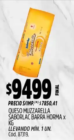 Supermercados Yaguar Saborlac queso muzzarella barra horma oferta