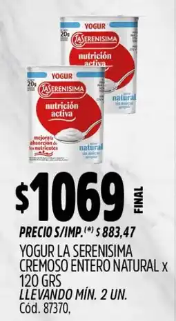Supermercados Yaguar La serenisima yogur cremoso entero natural oferta