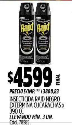 Supermercados Yaguar Raid insecticida negro extermina cucarachas oferta