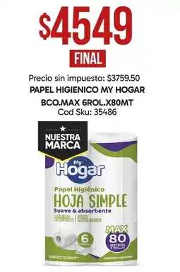 Supermercados Yaguar My Hogar papel higienico hoja simple oferta
