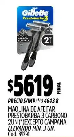 Supermercados Yaguar Gillette maquina de afeitar prestobarba 3 carbono oferta