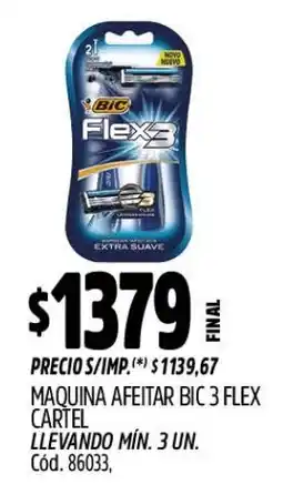 Supermercados Yaguar Bic maquina afeitar 3 flex cartel oferta