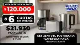 Supermayorista Vital Vtl set 3en1 tostadora cafetera pava oferta