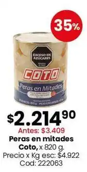 Coto - peras en mitades