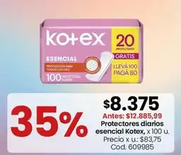 Coto Kotex - protectores diarios esencial , x 100 u. cod. 609985 oferta